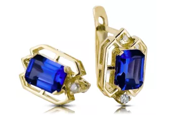 14 كارت من الذهب الأصفر 585 Sapphire أقراط vec020y-sp روسي سوفيتي الاتحاد السوفيتي حرف يدوية فينتاج آرت ديكو style Art Deco