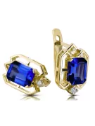 14k žlté zlato 585 Sapphire náušnice vec020y-sp Russian Soviet USSR Vintage Art Deco style