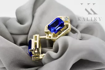 Aur galben 14K 585 Sapphire cercei vec020y-sp Rusesc Sovietic URSS Vintage Art Deco style
