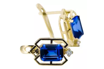 Aur galben 14K 585 Sapphire cercei vec020y-sp Rusesc Sovietic URSS Vintage Art Deco style