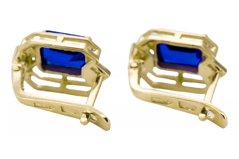 Aur galben 14K 585 Sapphire cercei vec020y-sp Rusesc Sovietic URSS Vintage Art Deco style
