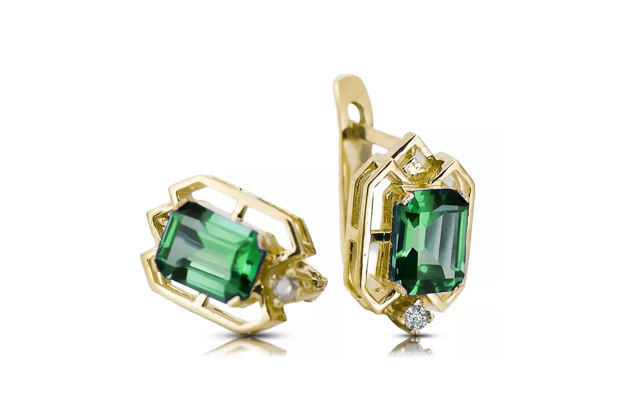 14k žluté zlato 585 Emerald náušnice vec020y-em Russian Soviet USSR Vintage Jewlery Art Deco style