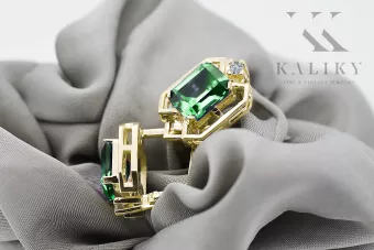Aur galben 14K 585 Emerald cercei vec020y-em Rusesc Sovietic URSS Vintage Art Deco style