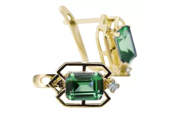 Aur galben 14K 585 Emerald cercei vec020y-em Rusesc Sovietic URSS Vintage Art Deco style