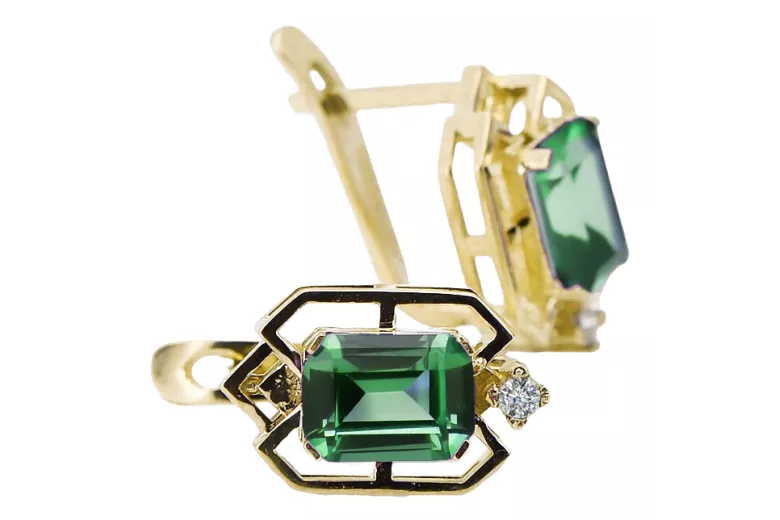 14k žluté zlato 585 Emerald náušnice vec020y-em Russian Soviet USSR Vintage Jewlery Art Deco style