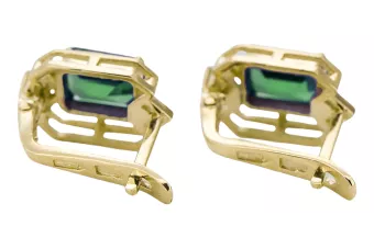 Oro amarillo de 14 quilates 585 Emerald pendientes vec020y-em Ruso Soviético URSS Vintage Art Deco style