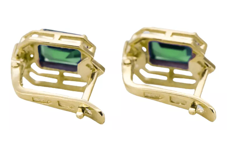 14k žlté zlato 585 Emerald náušnice vec020y-em Russian Soviet USSR Vintage Art Deco style