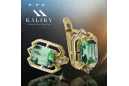 Yellow 14k gold 585 Emerald earrings vec020y-em Russian Soviet USSR Vintage Jewelry Art Deco style