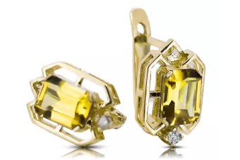 Aur galben 14K 585 Yellow Peridot cercei vec020y-yp Rusesc Sovietic URSS Vintage Craft Art Deco style