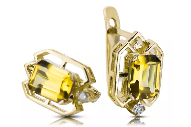 Kolczyki z żółtego 14k złota 585 z Żółtym perydotem vec020y-yp Rosyjski styl Klasyczny Vintage Art Deco