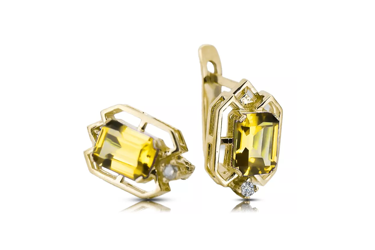 14К жовте золото 585 Yellow Peridot Сережки vec020y-yp Російський Радянський СРСР Вінтаж стиль Ар-деко style Art Deco