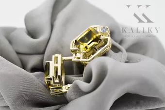 Aur galben 14K 585 Yellow Peridot cercei vec020y-yp Rusesc Sovietic URSS Vintage Craft Art Deco style