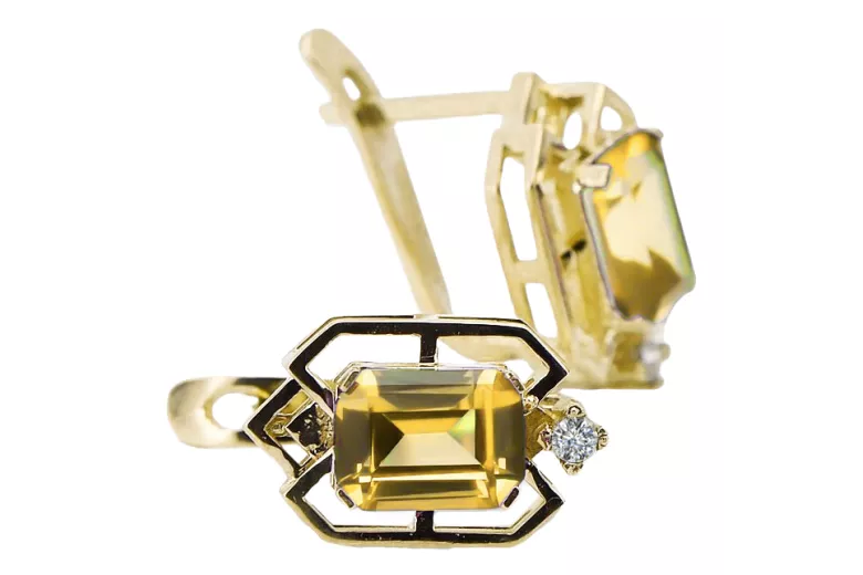 14k žlté zlato 585 Yellow Peridot náušnice vec020y-yp Russian Soviet USSR Vintage style Art Deco style