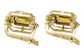 Or jaune 14 carats 585 Yellow Peridot des boucles d'oreilles vec020y-yp Russe Soviétique URSS Bijoux vintage Art Deco style