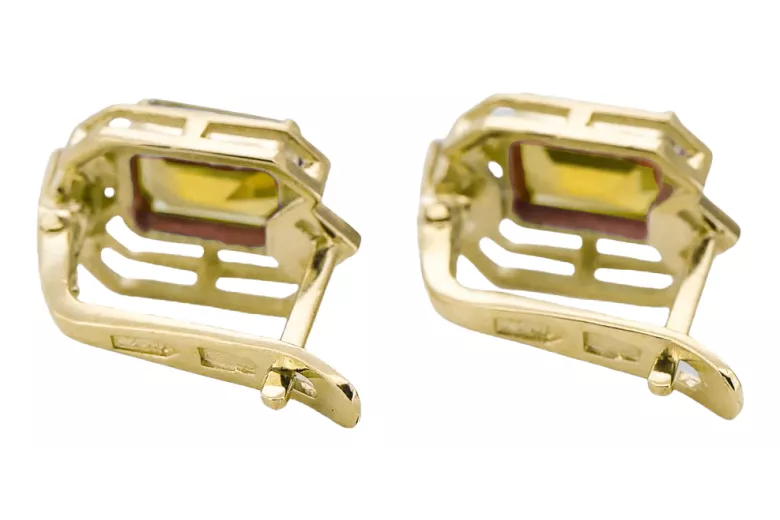 14 Karat Gelbgold 585 Yellow Peridot ohrringe vec020y-yp Russisch Sowjetisch UdSSR Vintage Handwerk Art Deco style