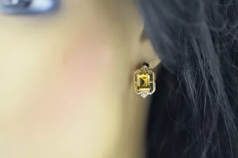 14k geltonas auksas 585 Yellow Peridot auskarai vec020y-yp Rusų Tarybinis TSRS Vintažinis stilius Art Deco style Rusiškas soviet