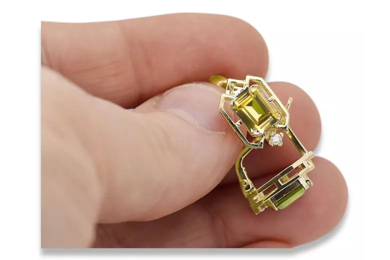 14 Karat Gelbgold 585 Yellow Peridot ohrringe vec020y-yp Russisch Sowjetisch UdSSR Vintage Handwerk Art Deco style