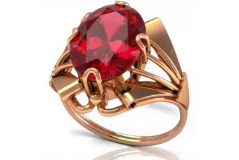 Inel de Aur Roz 14k cu Rubin Vintage Oval 10x14mm