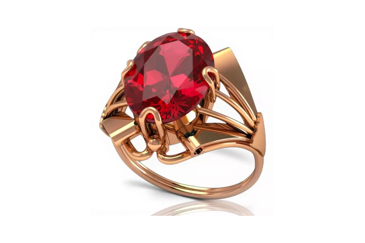 Inel de Aur Roz 14k cu Rubin Vintage Oval 10x14mm