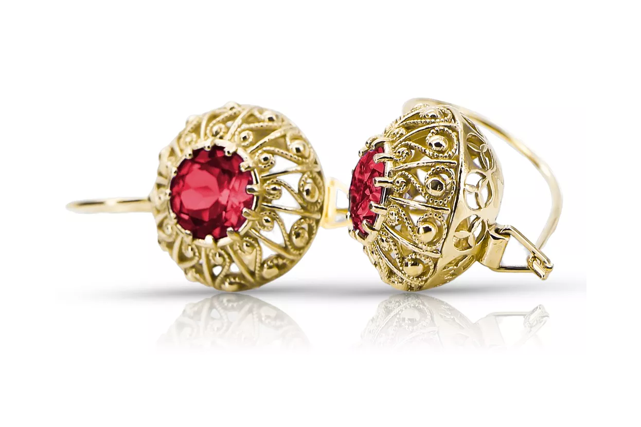 Ruby 14K Yellow gold Earrings Vintage style vec002y