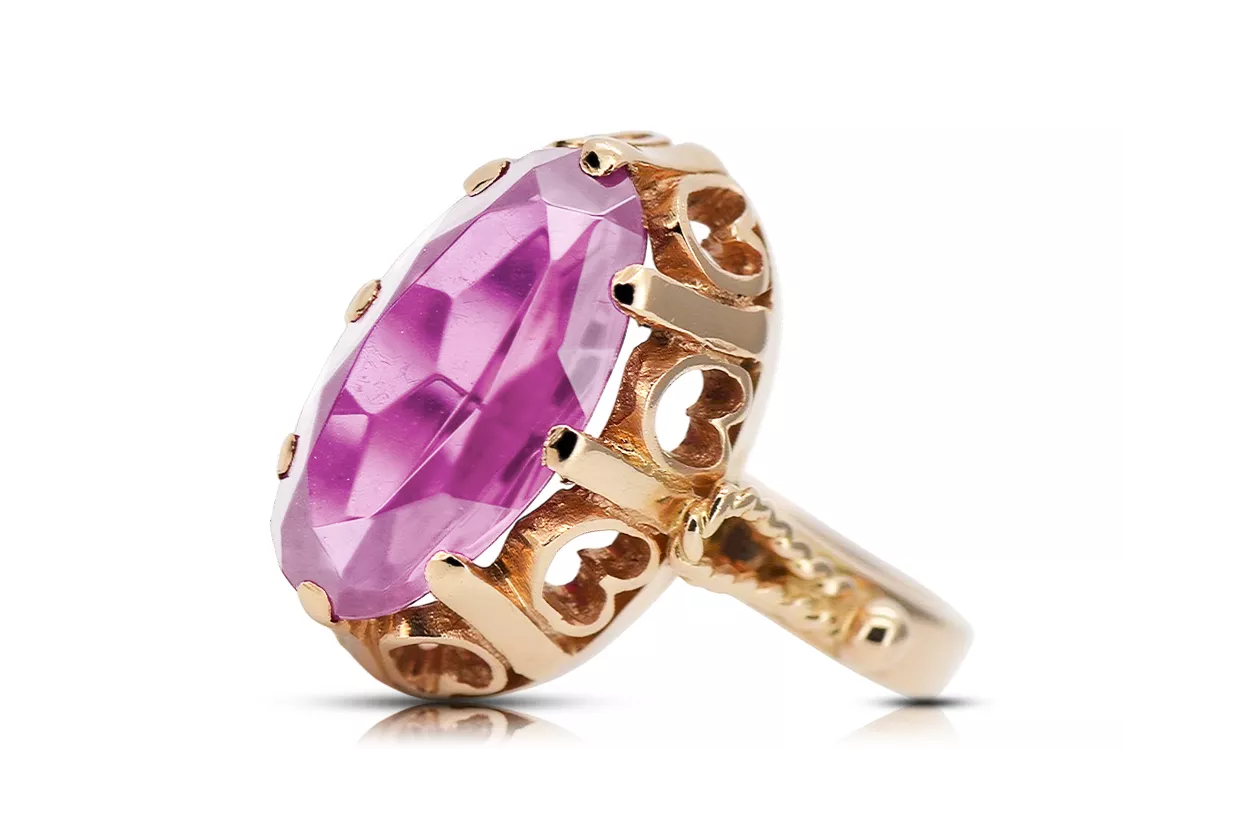 Kroužek z růžového červeného zlata 14k 585 s ametystem Vrc134 ročník