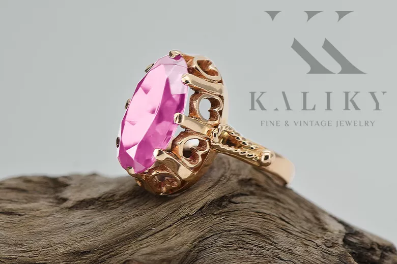 Kroužek z růžového červeného zlata 14k 585 s ametystem Vrc134 ročník