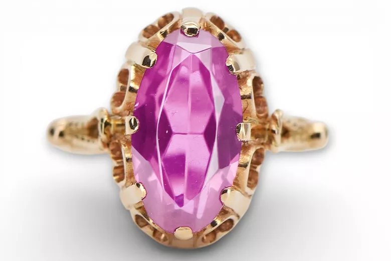 Kroužek z růžového červeného zlata 14k 585 s ametystem Vrc134 ročník
