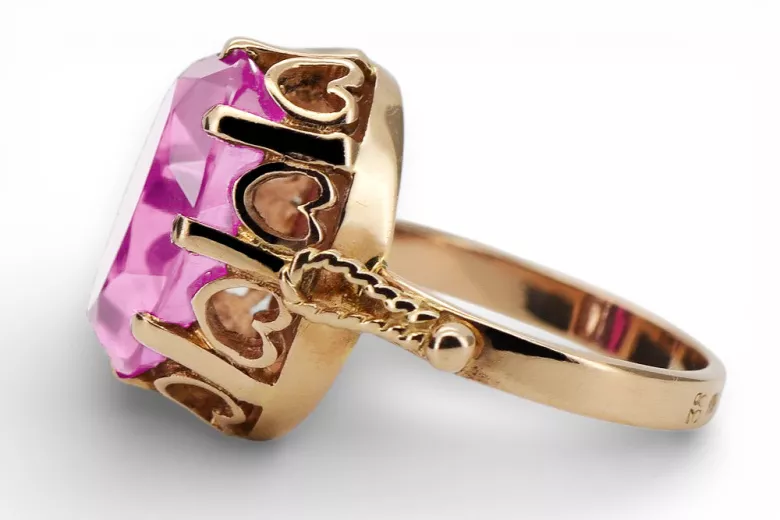 Kroužek z růžového červeného zlata 14k 585 s ametystem Vrc134 ročník