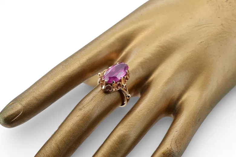 Ring z ružového červeného zlata 14k 585 s amethystem VRC134 Vintage