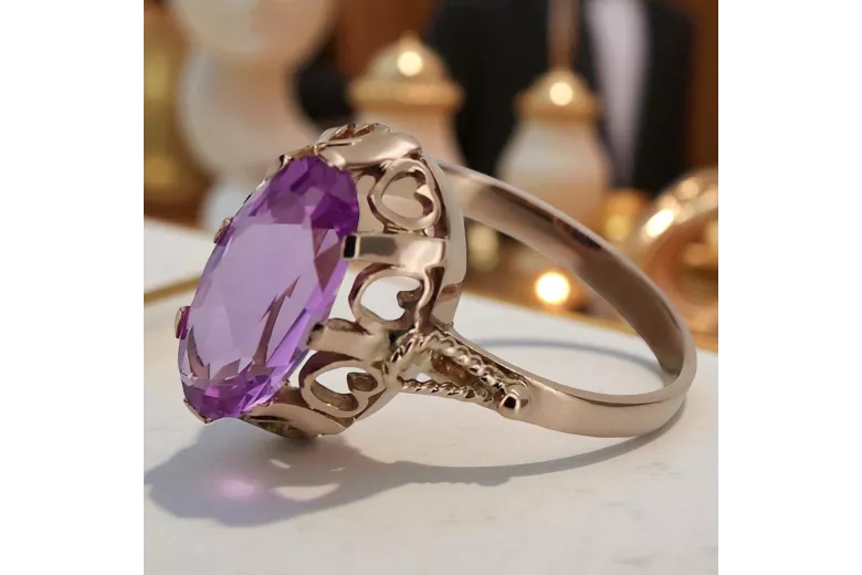 Pierścionek z różowego czerwonego złota 14k 585 z Ametystem vrc134r Vintage