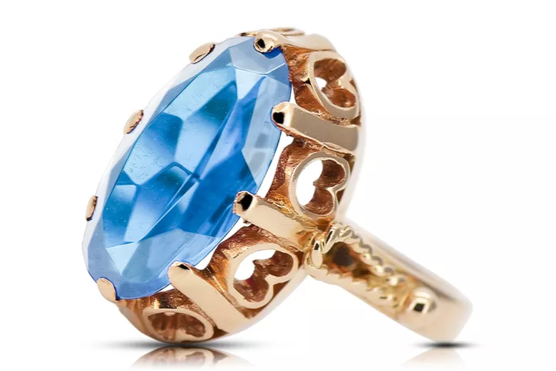 Kroužek z růžové červené zlato 14k 585 s Aquamarine VRC134 vintage