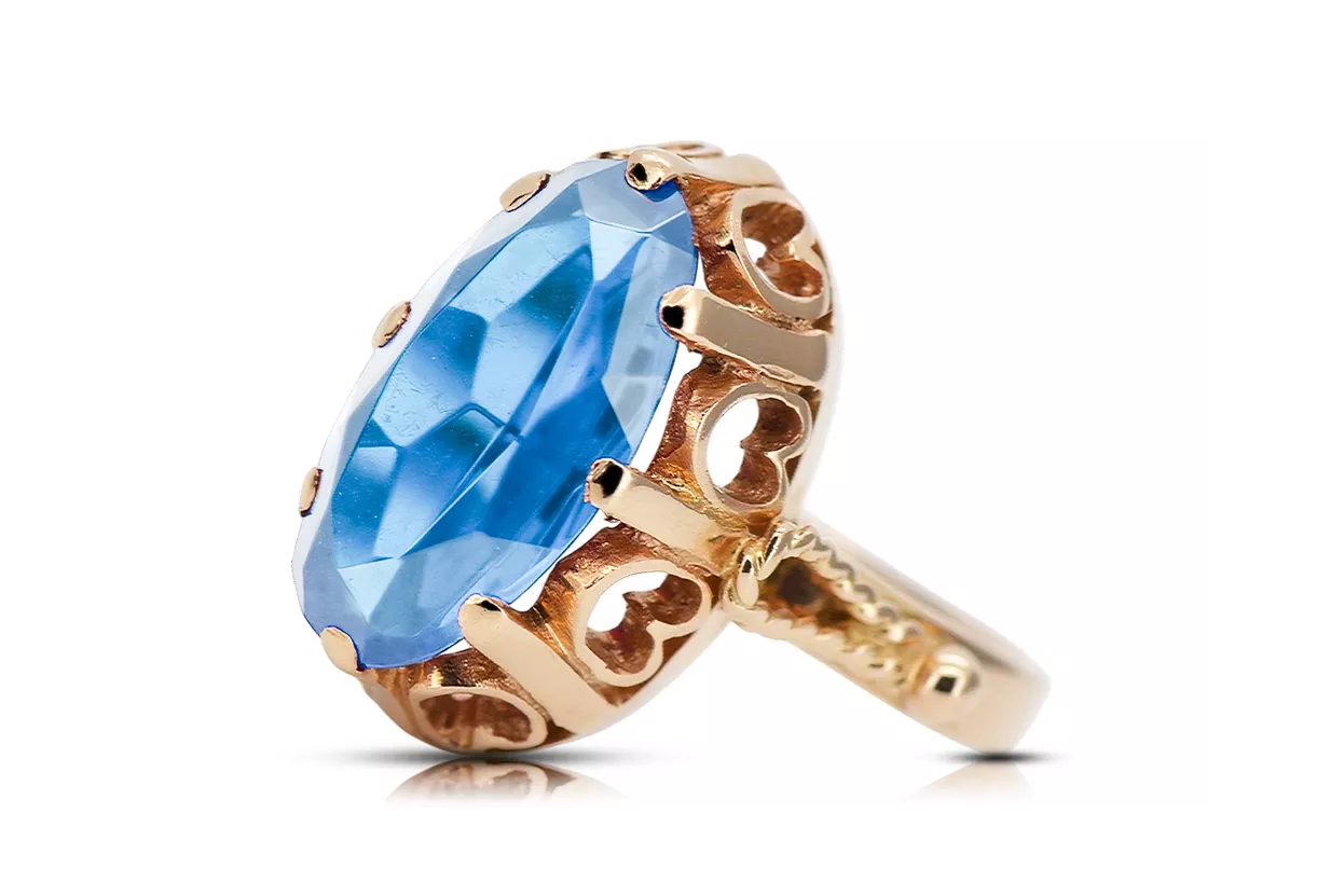 Kroužek z růžové červené zlato 14k 585 s Aquamarine VRC134 vintage