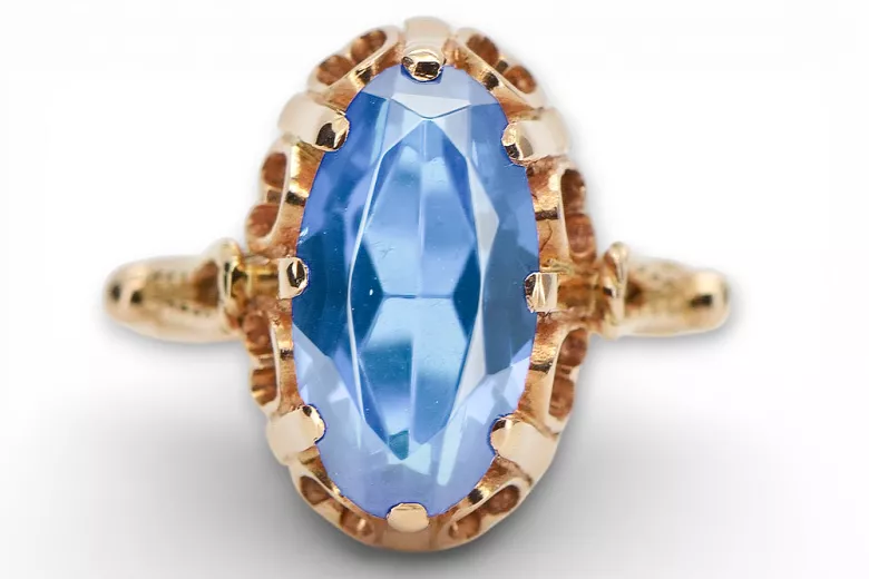 Kroužek z růžové červené zlato 14k 585 s Aquamarine VRC134 vintage