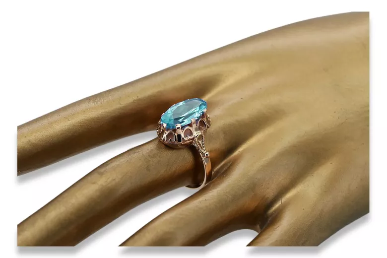 Ring z ružového červeného zlata 14k 585 s Aquamarine VRC134 Vintage