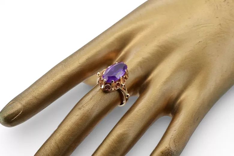 Pierścionek z różowego czerwonego złota 14k 585 z Aleksandrytem vrc134r Vintage