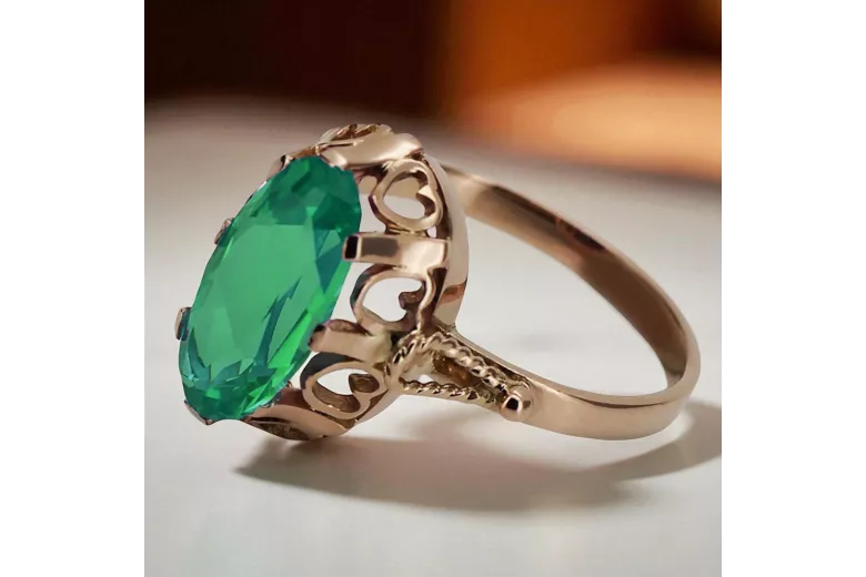 Pierścionek z różowego czerwonego złota 14k 585 z Szmaragdem vrc134r Vintage