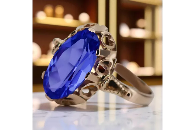Ruská sovětská růže 14k 585 Zlato Alexandrite Ruby Emerald Sapphire Zircon Ring VRC014