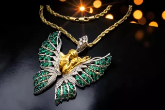 Colgante de mariposa de oro rosa de oro blanco de oro blanco de oro blanco de 14k 9k con cadena RLCGCPC045YW & CC004Y