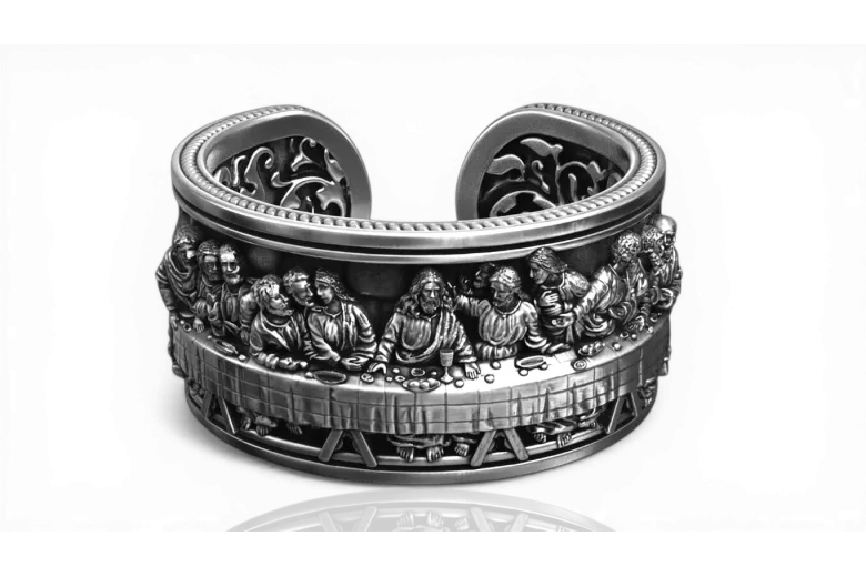 Sterling Silver 925 prsten CRN006S Poslední večeře Ježíš kroužek Art Deco Vintage Style