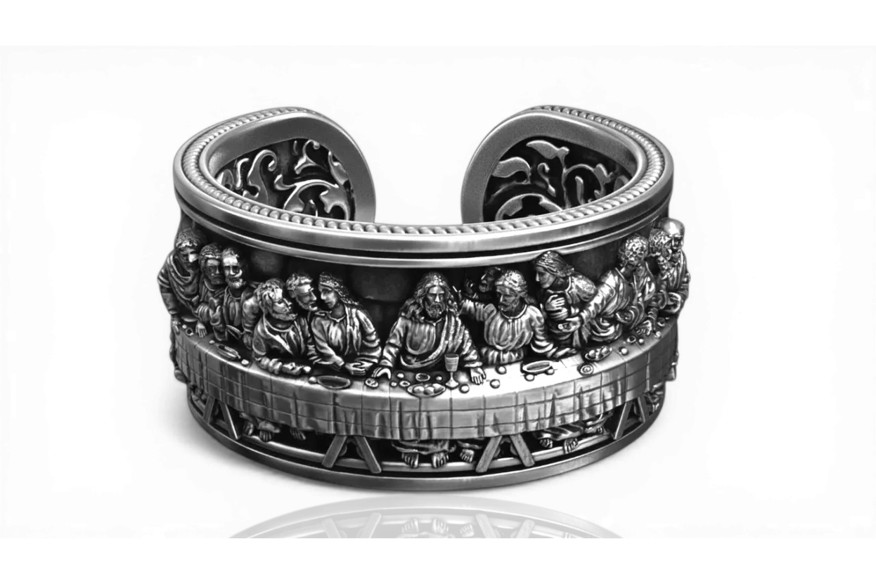 Sterling silver 925 ring crn006s The Last Supper Jesus Ring Art Deco Vintage style