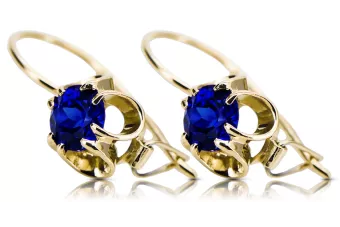 Yellow 14k gold 585 Sapphire earrings vec035y-sp Russian Soviet USSR Vintage craft Art Deco style