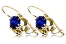 Or jaune 14 carats 585 Sapphire des boucles d'oreilles vec035y-sp Russe Soviétique URSS Vintage Art Deco style