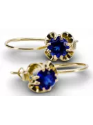 Or jaune 14 carats 585 Sapphire des boucles d'oreilles vec035y-sp Russe Soviétique URSS Vintage Art Deco style