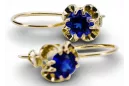 Or jaune 14 carats 585 Sapphire des boucles d'oreilles vec035y-sp Russe Soviétique URSS Vintage Art Deco style