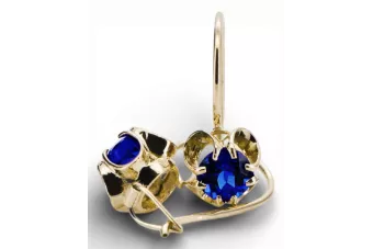 Aur galben 14K 585 Sapphire cercei vec035y-sp Rusesc Sovietic URSS Vintage Art Deco style