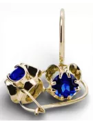 Or jaune 14 carats 585 Sapphire des boucles d'oreilles vec035y-sp Russe Soviétique URSS Vintage Art Deco style