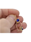 14 كارت من الذهب الأصفر 585 Sapphire أقراط vec035y-sp روسي سوفيتي الاتحاد السوفيتي مجوهرات فينتاج آرت ديكو style Art Deco