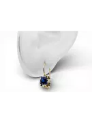 Oro amarillo de 14 quilates 585 Sapphire pendientes vec035y-sp Ruso Soviético URSS Vintage Art Deco style