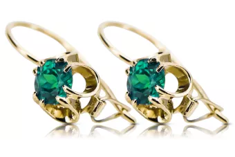 Yellow 14k gold 585 Emerald earrings vec035y-em Russian Soviet USSR Vintage craft Art Deco style