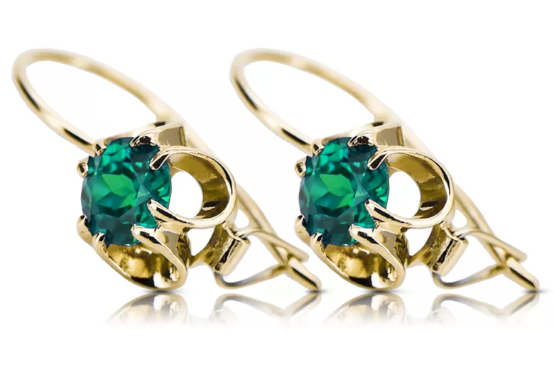 14K жълто злато 585 Emerald Обеци vec035y-em Руски Съветски СССР Винтидж Ар-деко style Art Deco